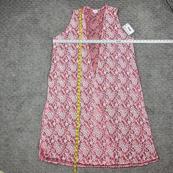 LuLaRoe Joy Duster Vest Womens Large Pink Lace Sheer Kimono Romantic Boho - Picture 7 of 8
